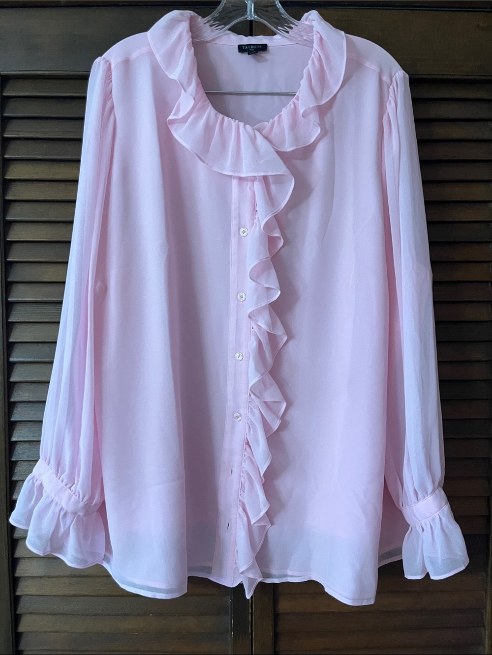 Talbots Light Pink Ruffle Front Blouse